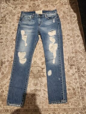 Free People Medium Blue Distressed Boyfriend Jeans